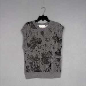 IRO Sweater Womens Small Gray Nuala Sleeveless Distressed Burnout Jumper